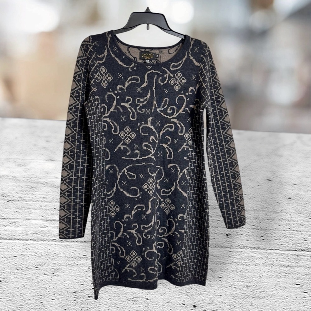 New Icelandic Design‎ 100% Merino Wool Sweater Dress Long Sleeves Round Neck